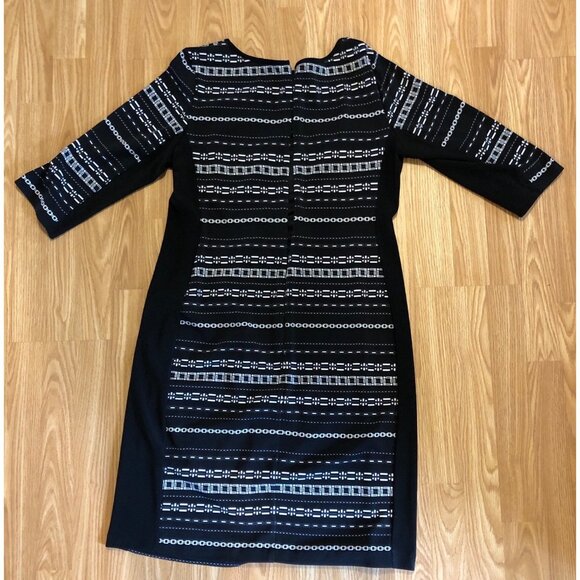 Joseph Ribkoff Dress Black & White Geometric Stripe Print 3/4 Sleeves Size 16 - Picture 3 of 5